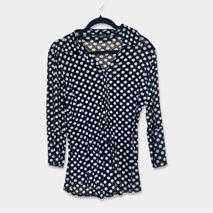 PURE AMICI Blouse Size S Black Ivory Dots Stretchy Button Down GUC